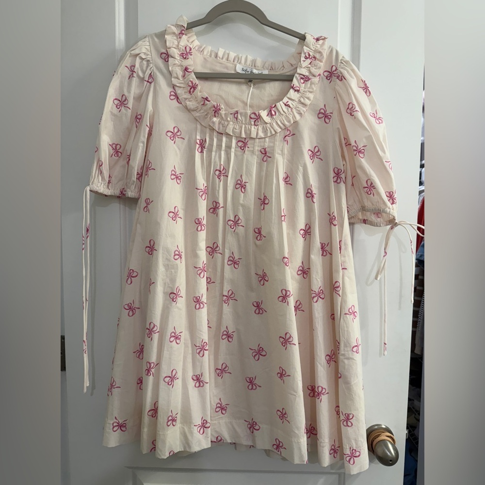 Oversized Small Pink Bow mini dress NWT